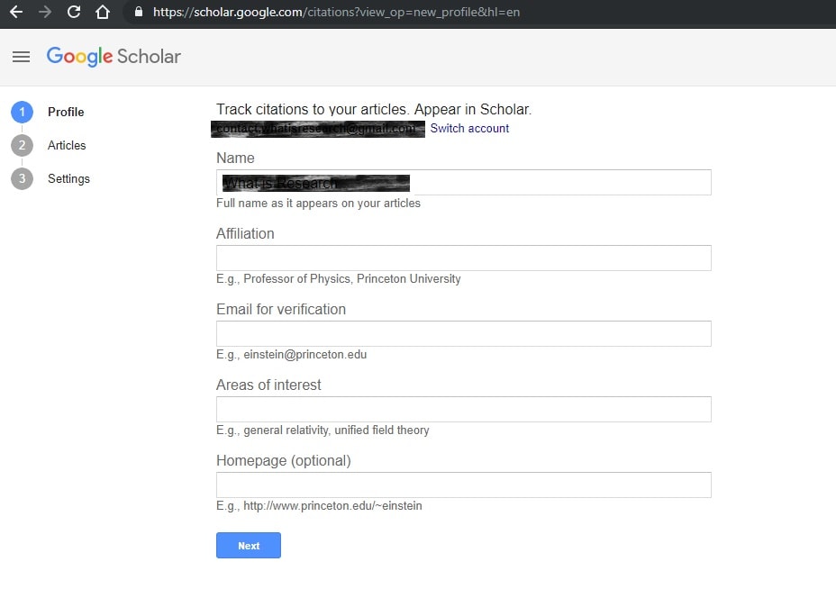 How to set up a Google scholar account